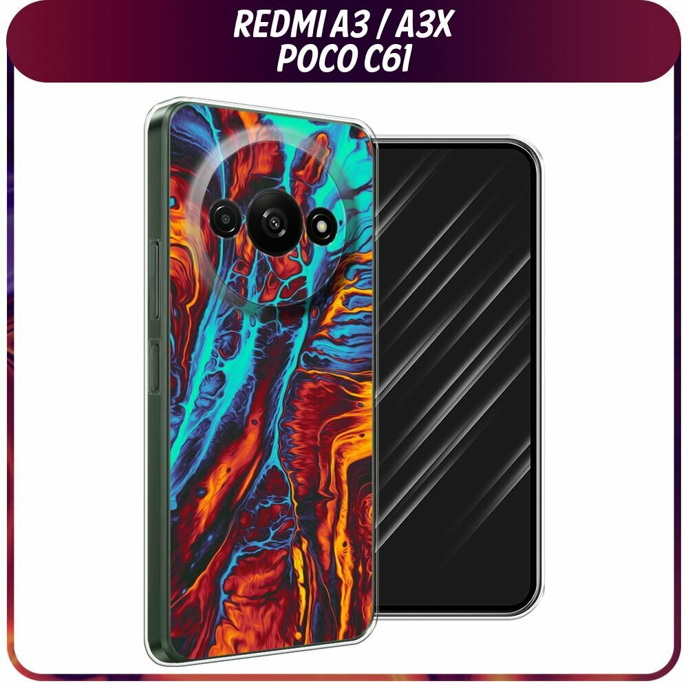 Чехол на Xiaomi Redmi A3/A3x/Poco C61 / Сяоми Редми А3/A3x/Поко С61 с принтом Желто-голубой флюид