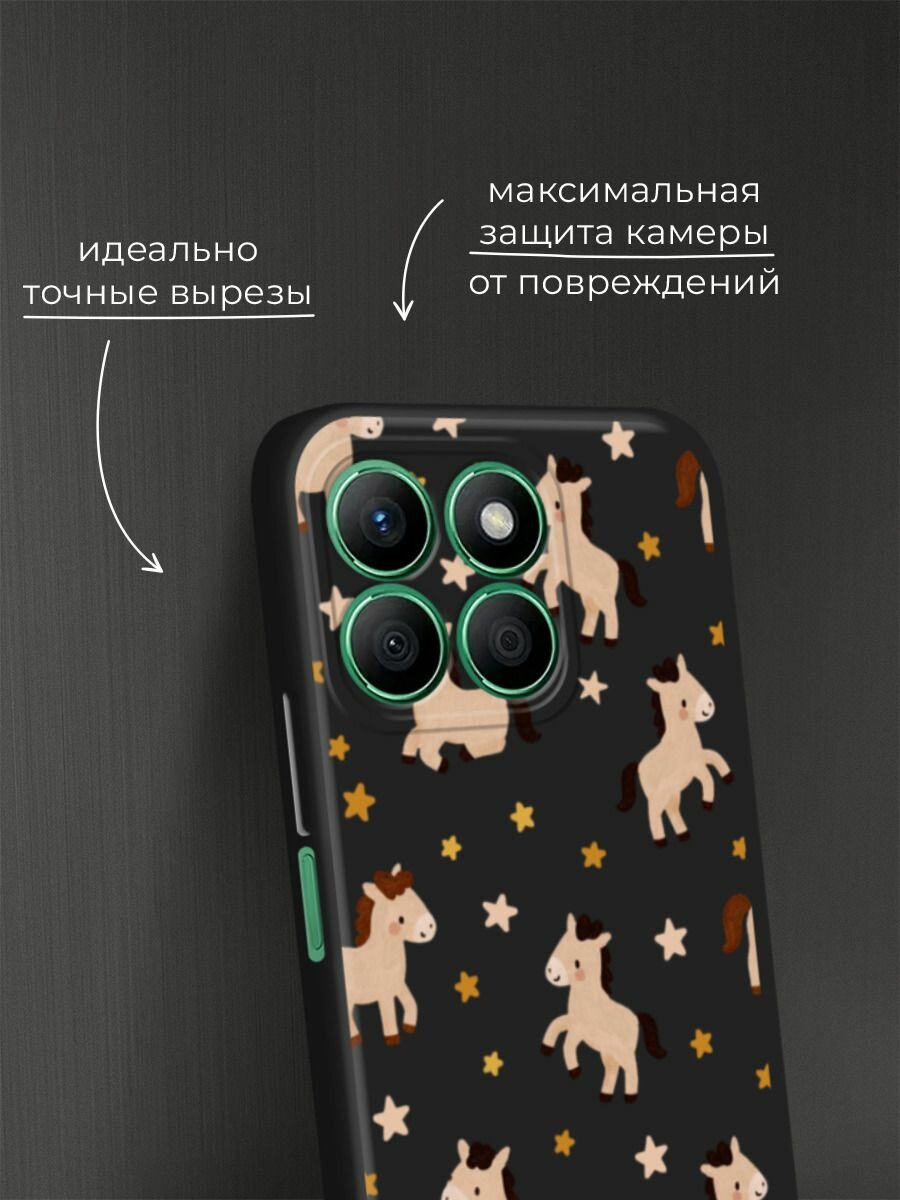 Черный матовый чехол на Honor X8B / Хонор X8B с принтом "Лошадки и звездочки паттерн 2" — фото 1
