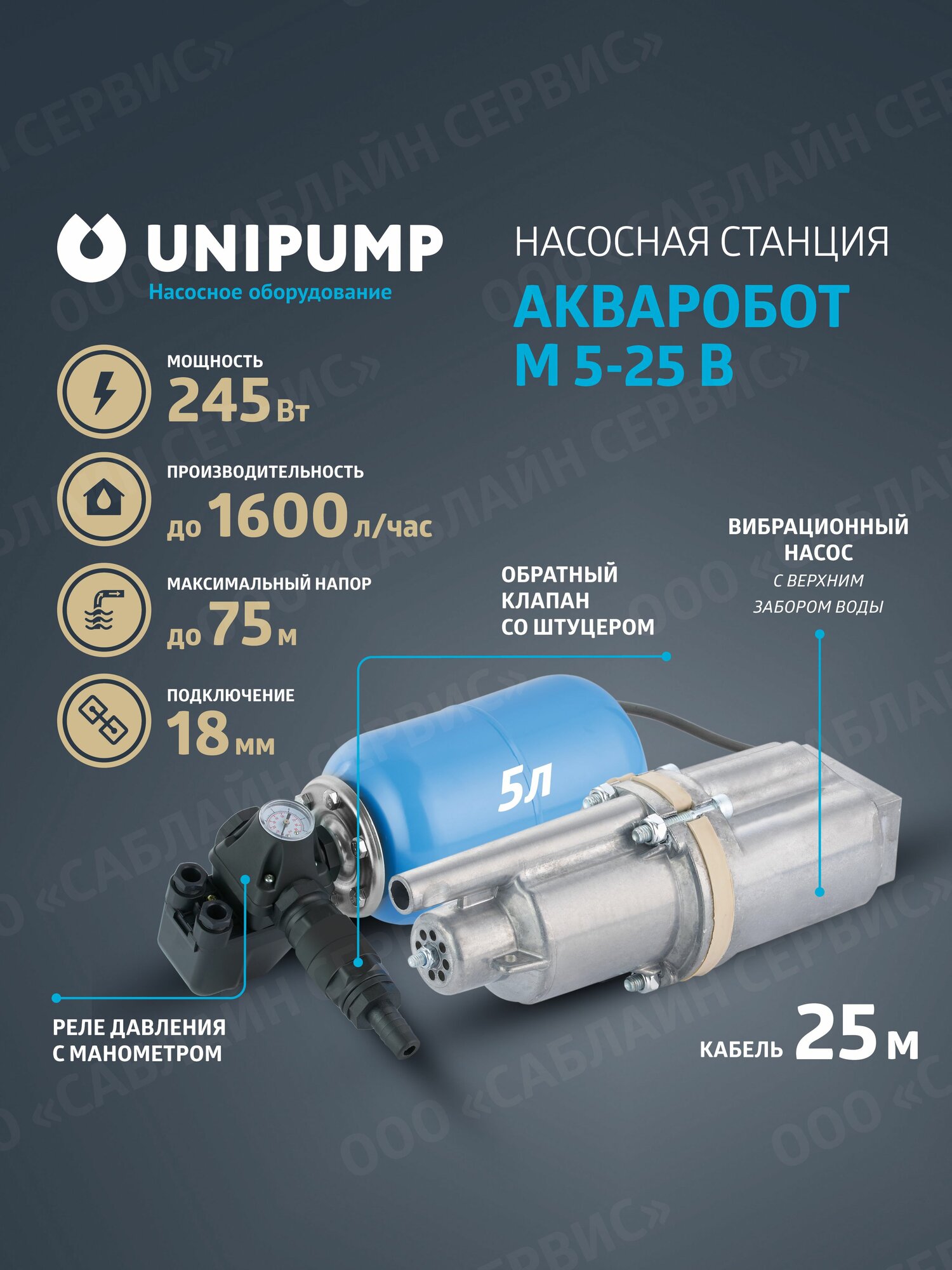 Насосная станция UNIPUMP акваробот М 5-25 В с погружным насосом