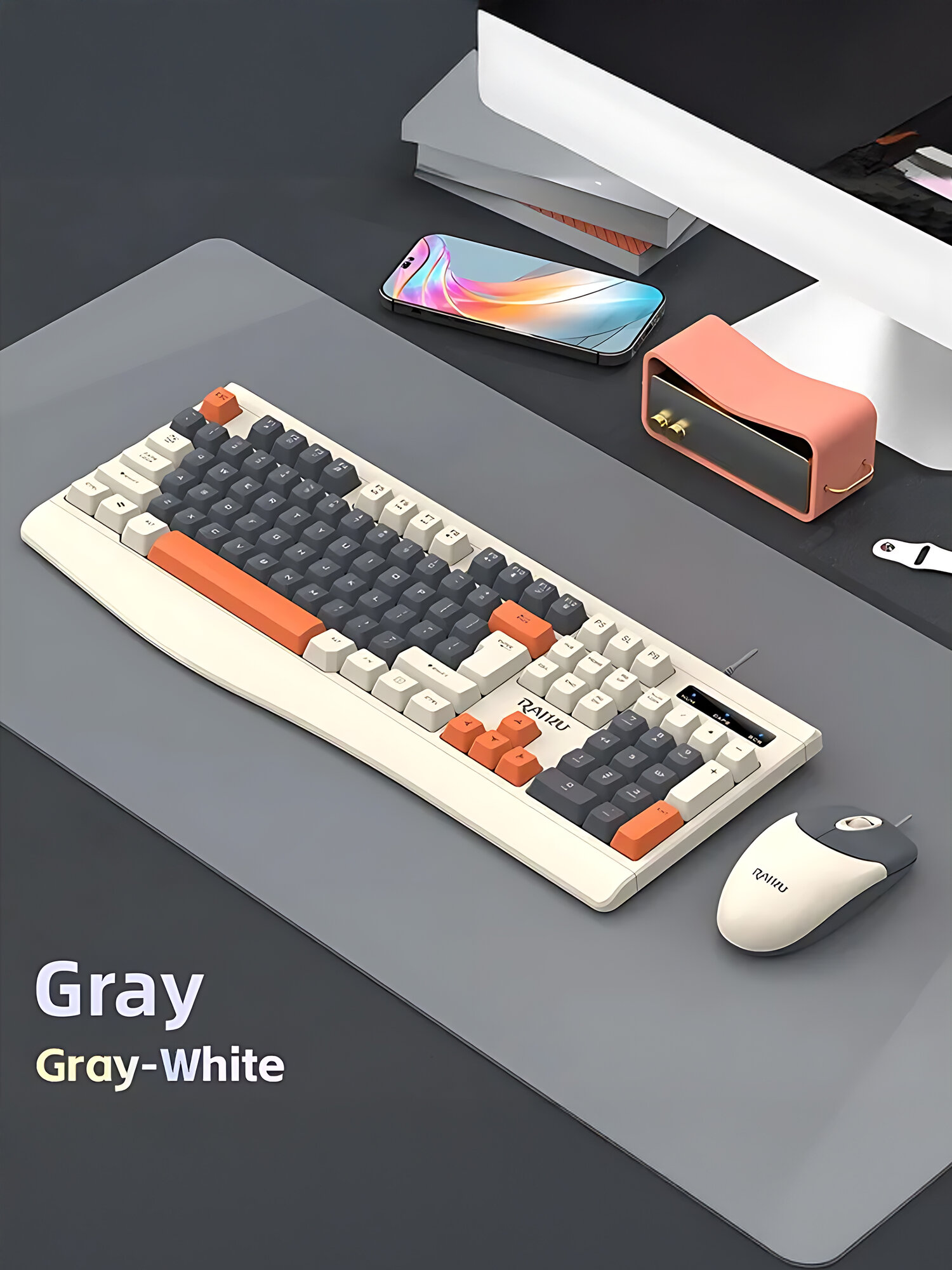 Проводная клавиатура и мышь RAIKU R903, офисный комплект, эргономичный дизайн, мультимедийные клавиши