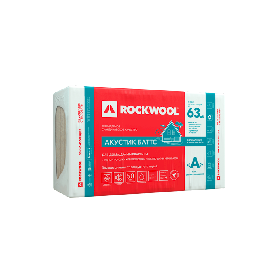Утеплитель Rockwool Роквул Акустик Баттс 1000х600х100мм (3м2) (03м3) (45кг/м3) 5шт/уп