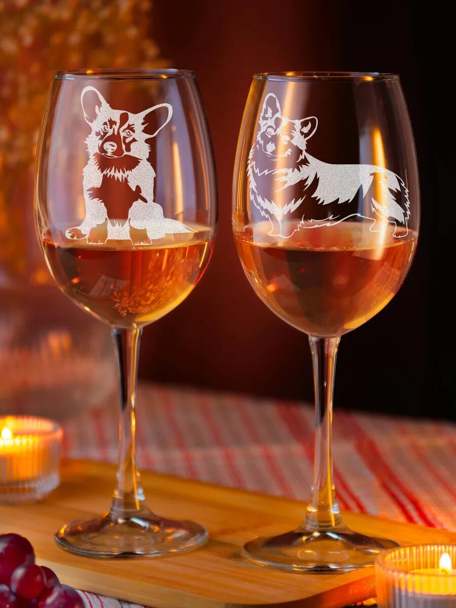 Бокалы 2 шт с гравировкой с Корги