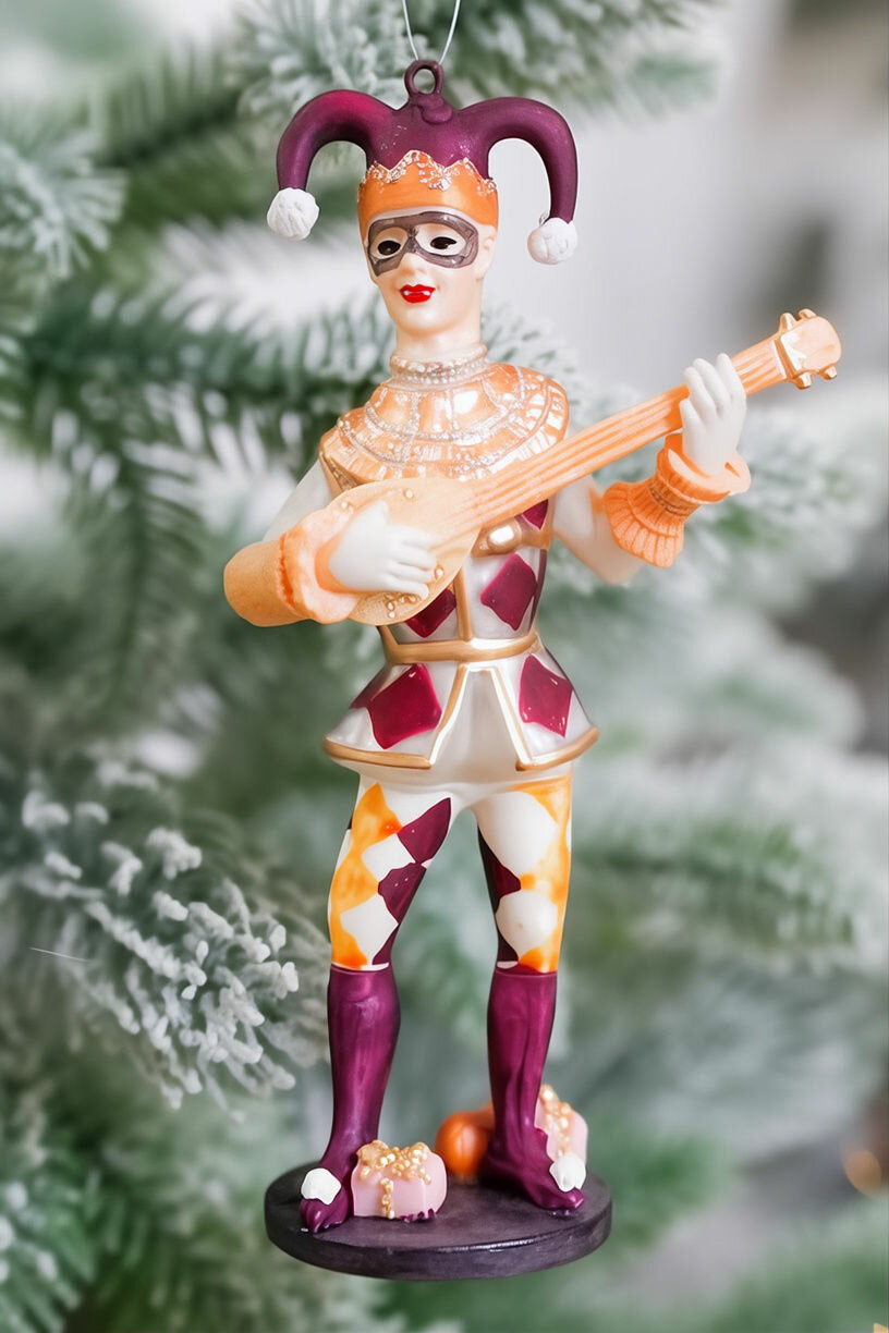 Ёлочная игрушка арлекин С мандолиной стекло 14 см Winter Deco 1001237