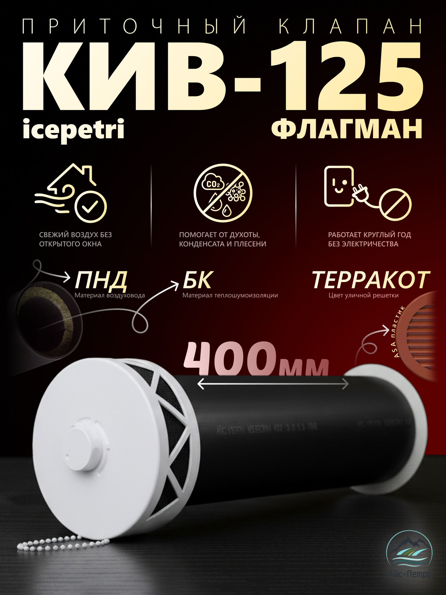 Приточный клапан КИВ-125 флагман 400 ПНД БК терракот