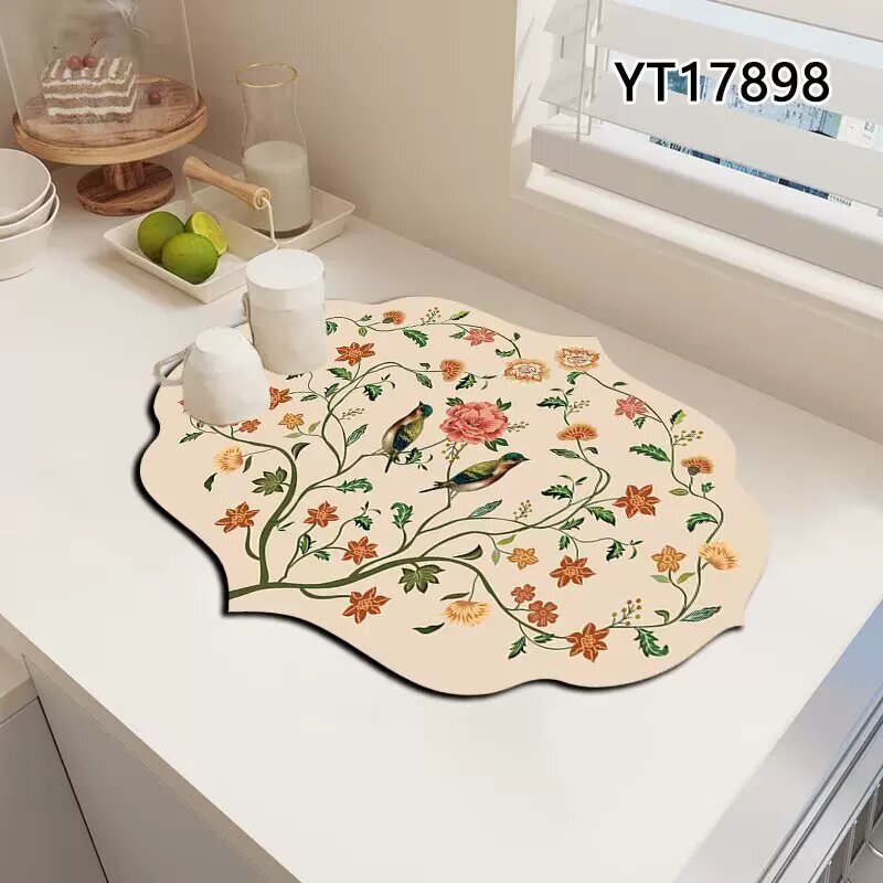 Двойная птица кухонный дренажный коврик 40x60см противоскользящий впитывающий поддон для столешницы и ванной