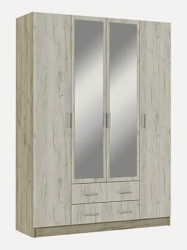 Изображение товара Распашной шкаф Феста со штангой, с зеркалом, с ящиками, с полками, 160х50х220 см, Дуб Крафт серый / Дуб Крафт белый