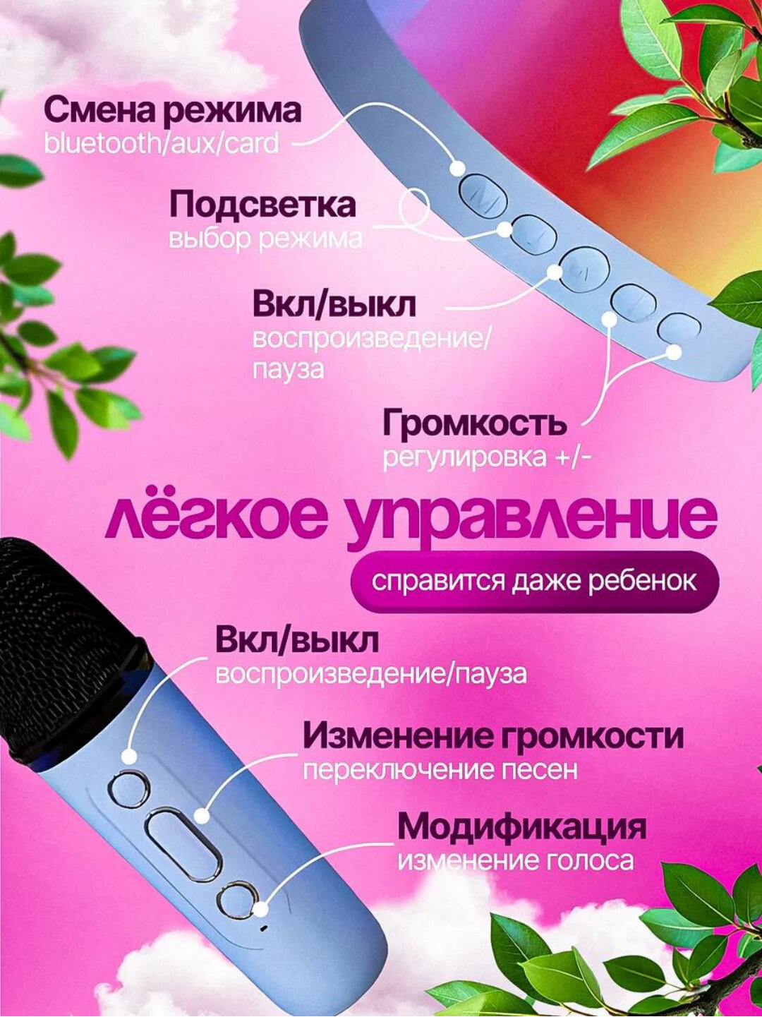 Портативная колонка с микрофоном для караоке, Bluetooth для iOS и Android — фото 1