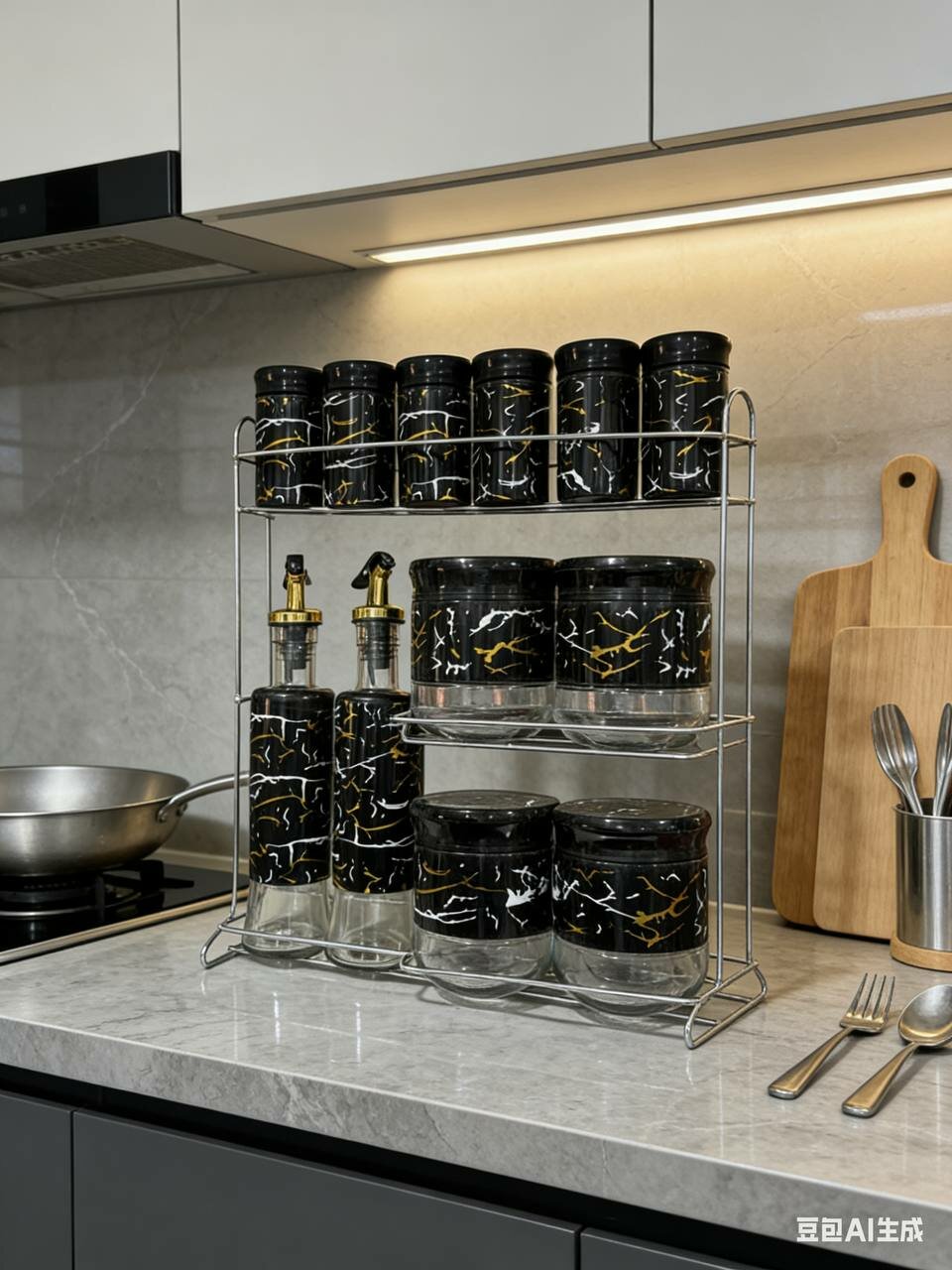 Набор керамических банок для сыпучих продуктов, 12 шт, черного цвета для специй