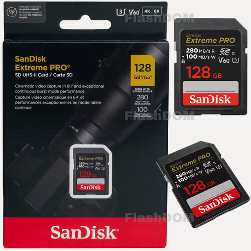 Изображение товара Карта памяти SanDisk Extreme PRO SDXC 128 ГБ Class 10 UHS-II U3 V60 6K-Video (R/W 280/100 Mb/s)