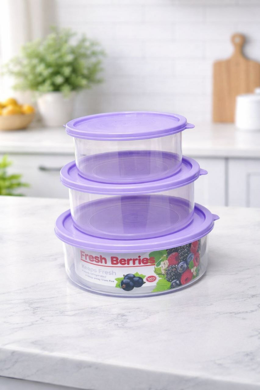 Набор пластиковой посуды с крышкой удобнее для хранения продуктов. Контейнерный комплект 0,75 -1- 3 литра.