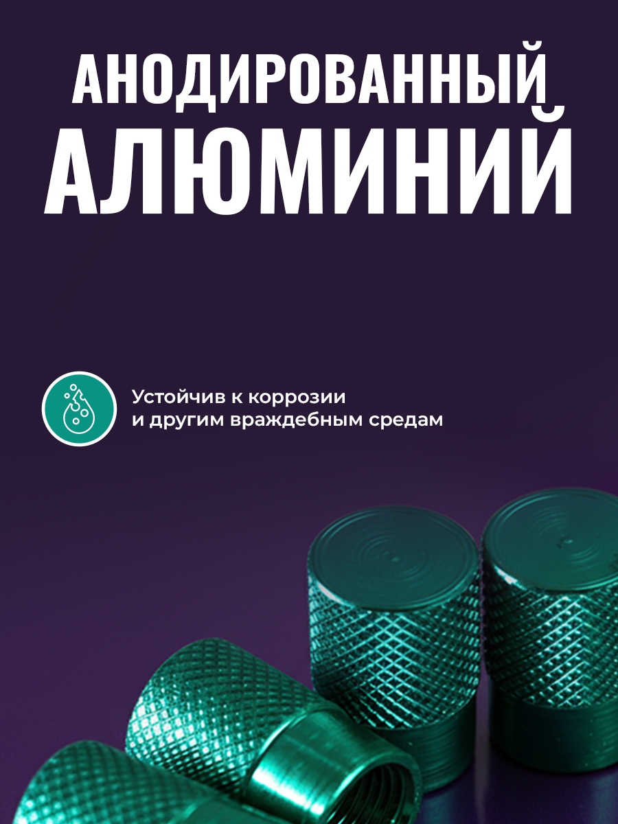Колпачки на ниппель, колпачки на ниппель для авто, зелёный, 4 шт. — фото 1