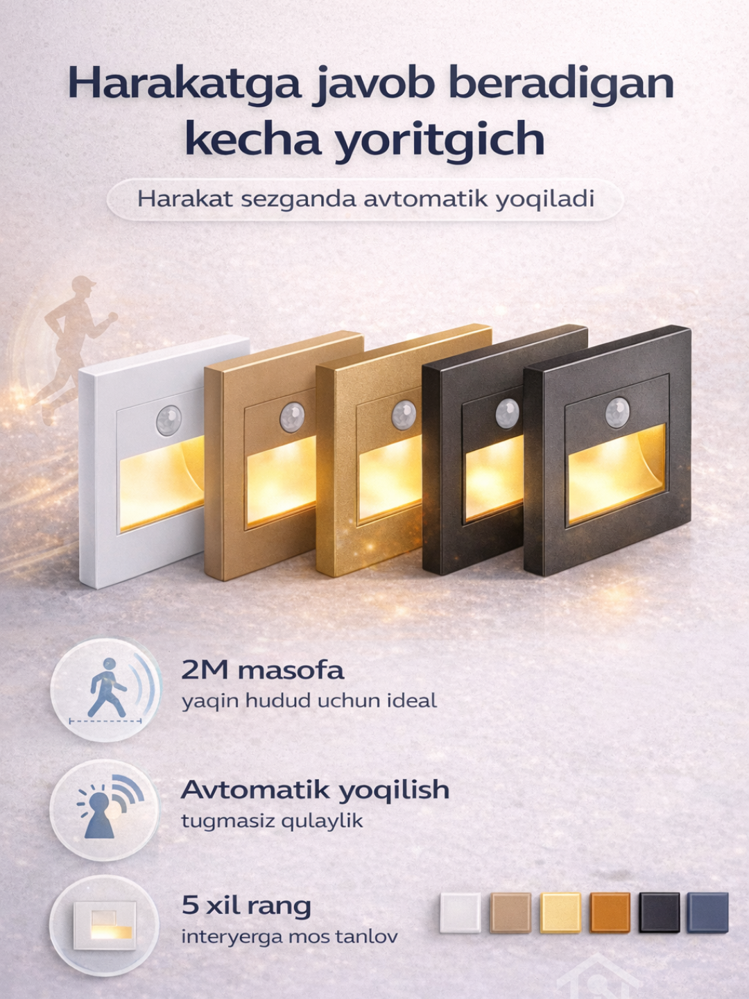 Умная подсветка для лестниц Teknova 86x86 мм — С датчиком движения (5 цветов)