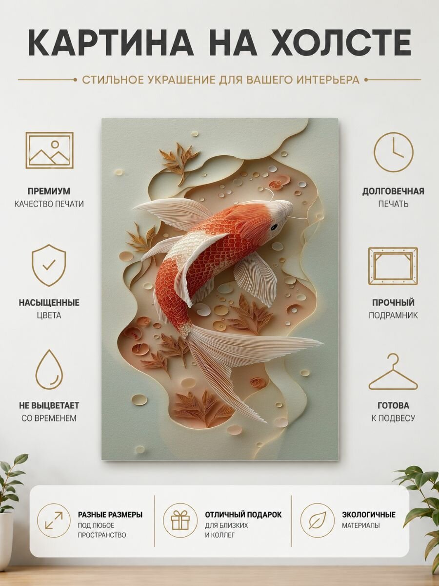 Картина на холсте Золотая рыбка 20x30 см