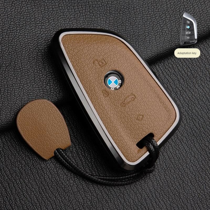 BMW Blade 4-Кнопочный Чехол для Ключа, Кожа Французской Козы, Золотисто-коричневый Ремешок, Премиум Кожаный Чехол для