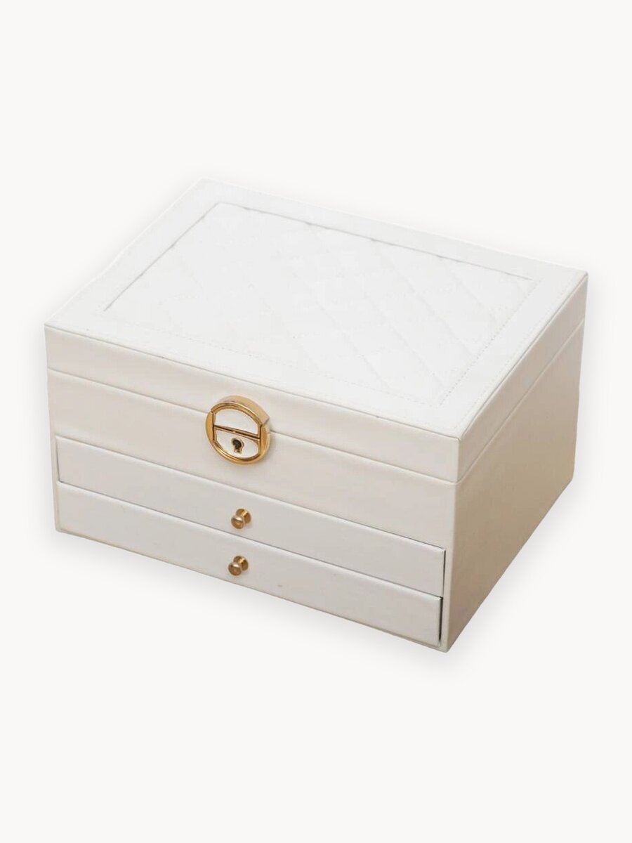 Шкатулка для украшений Ridberg White, экокожа, 2 выдвижных ящика, прямоугольная