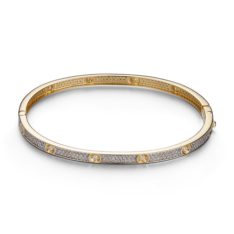 Жесткий браслет YA ZOLOTO, желтое золото, 585 проба, фианит, длина 17 см., желтое золото — фото 1