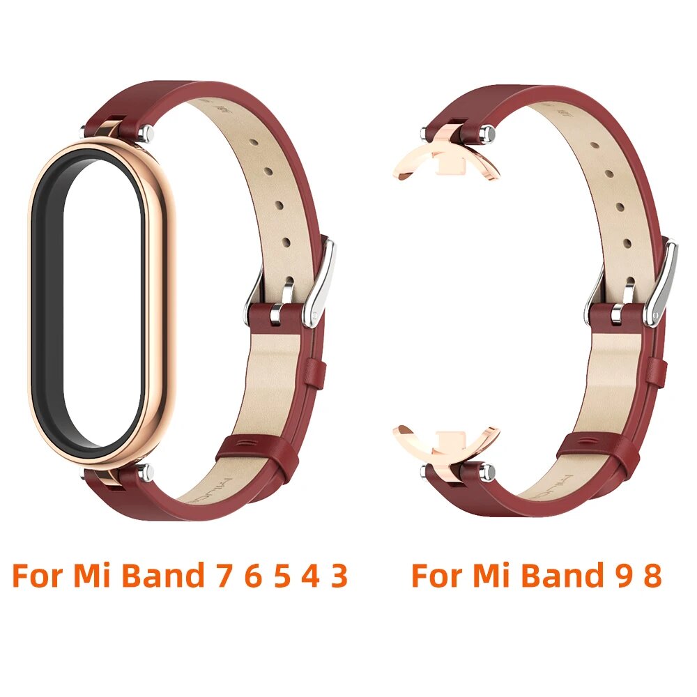 Кожаный ремешок для Mi Band 9 10 8 7 6 5 4 3
