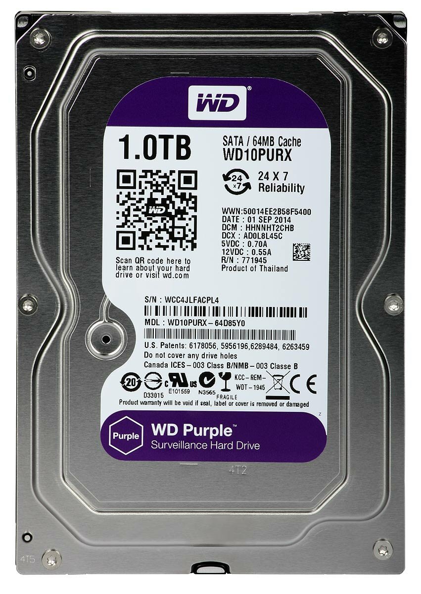 Жесткий диск 1TB WD Purple 3.5" SATA 6Gb/s 5400rpm 64MB для систем видеонаблюдения
