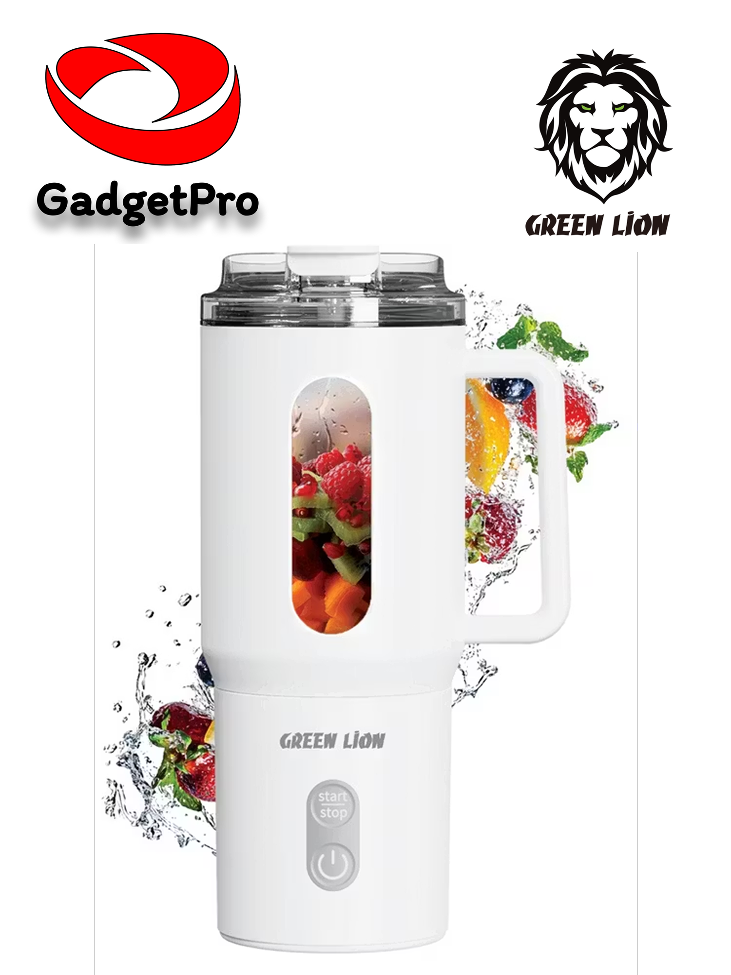Портативная соковыжималка Green Lion Mug Blend, 500 мл, 70 Вт, 2×1500 мАч, IPX6, Type-C, LED-индикатор, белая