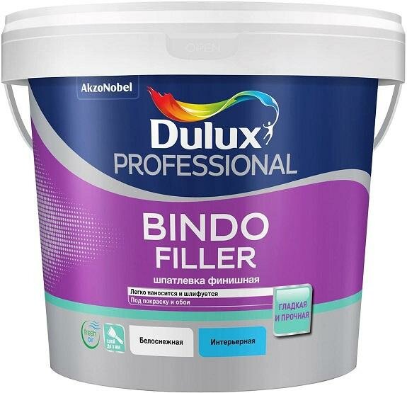 Шпатлевка Финишная Dulux Bindo Filler 2.9л (5кг) Белоснежная для Стен и Потолков / Дюлакс Биндо Филлер.