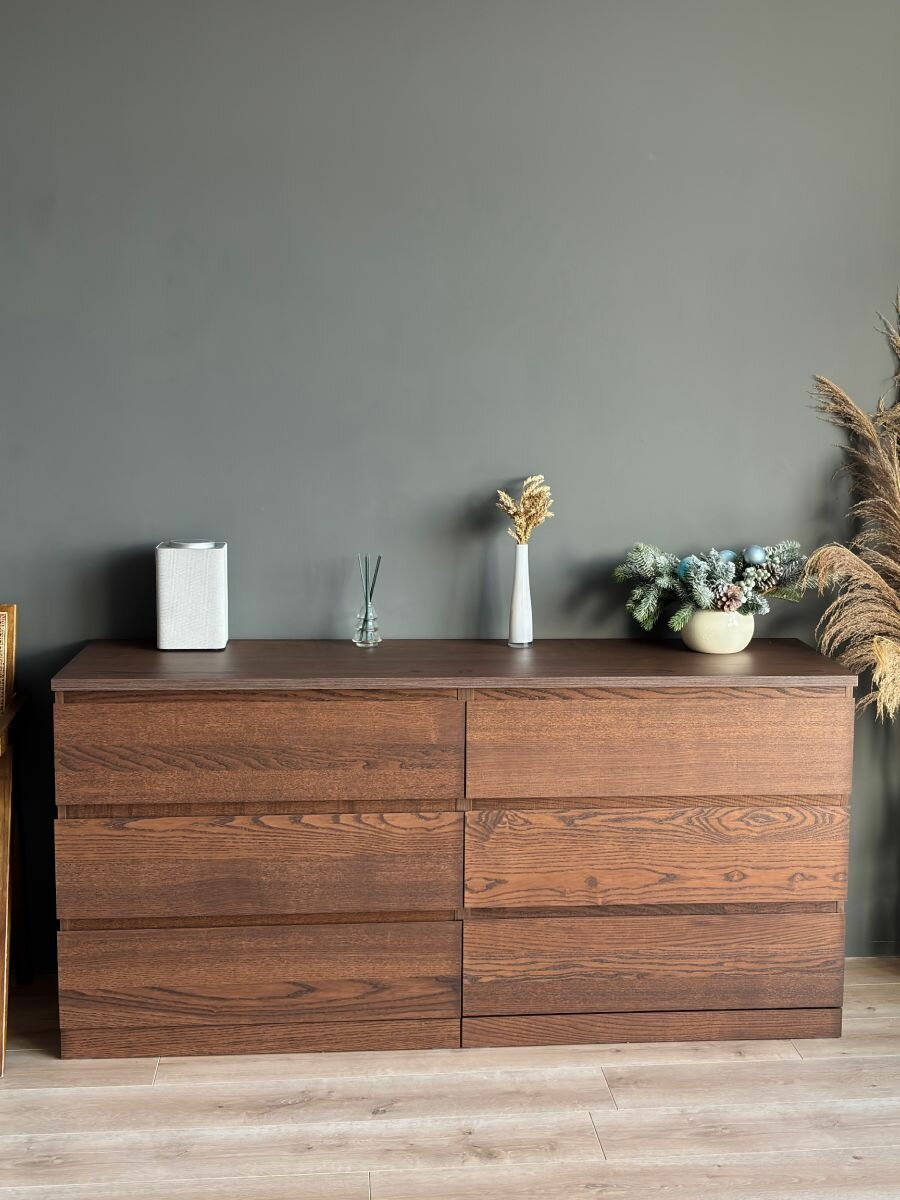 Комод с ящиками для одежды, ясень, литен (MALM IKEA), 6 ящиков, 160х48х77 см — фото 1