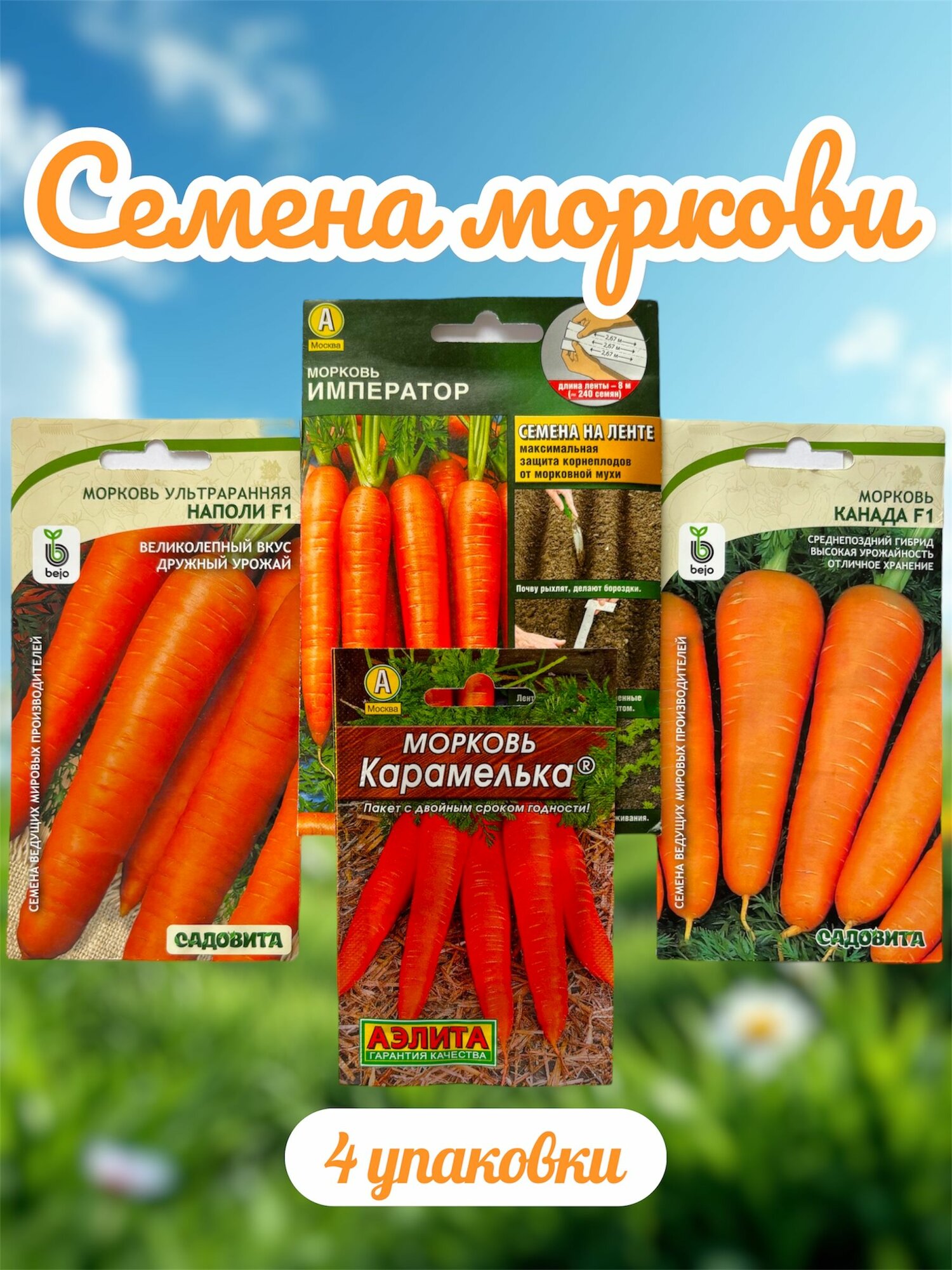 Набор семян моркови - 4 сорта Садовита Аэлита