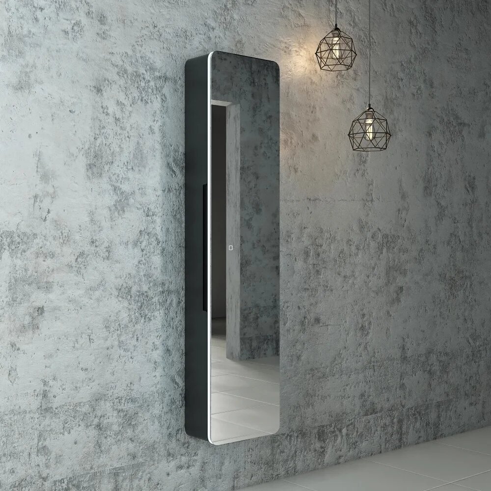 Шкаф-пенал для ванной с зеркалом Art&Max Lecce с зеркалом черный 36 8 см подвесной итальянский