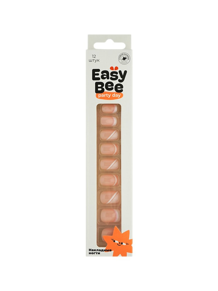 Набор накладных ногтей с клеевыми стикерами EASYBEE NAIL DAY Stripe French (12 шт + клеевые стикеры 24 шт)