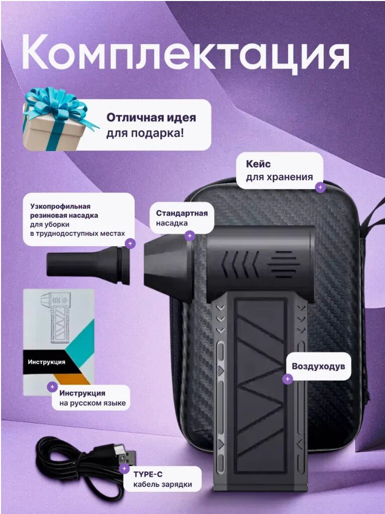 Воздуходувка портативная/ ветродуйка аккумуляторная/ турбовентилятор 130000/ турбо вентилятор 5000 мАч.
