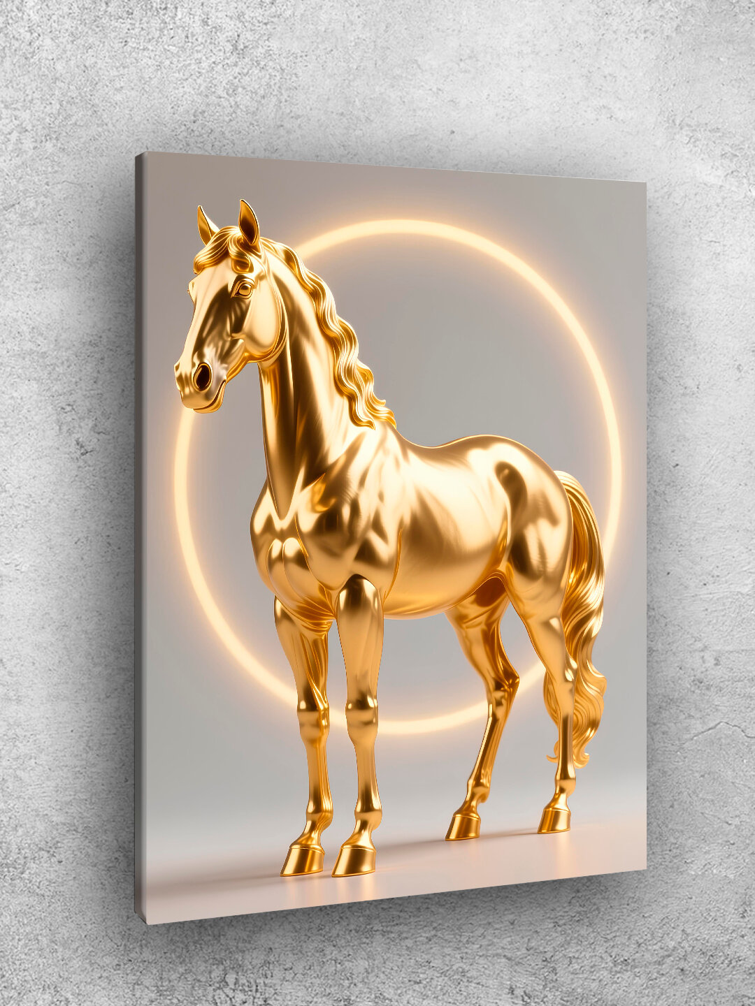 Картина интерьерная на стену ARTERY "Золотая статуя коня", печать на холсте, постер на подрамнике, 40х50 см — фото 1