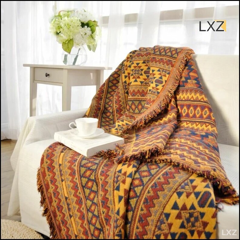 Эксклюзивный плед бохо из шенилла с плетеным чехлом для кресла дивана или раскладной модели