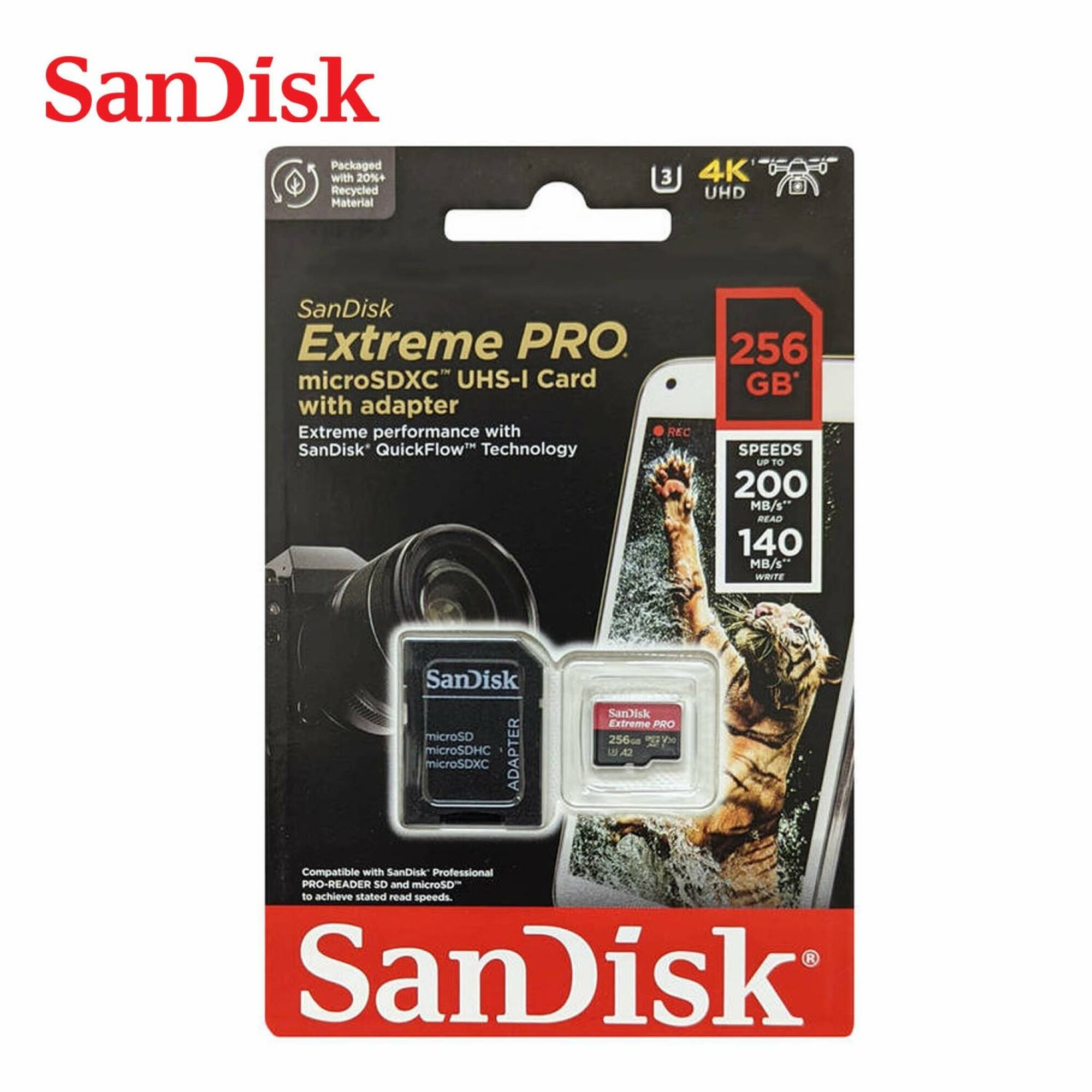 Карта памяти флешка Sandisk Extreme PRO 256Gb micro SD A2 v30 up to 200 / 140Mb/s