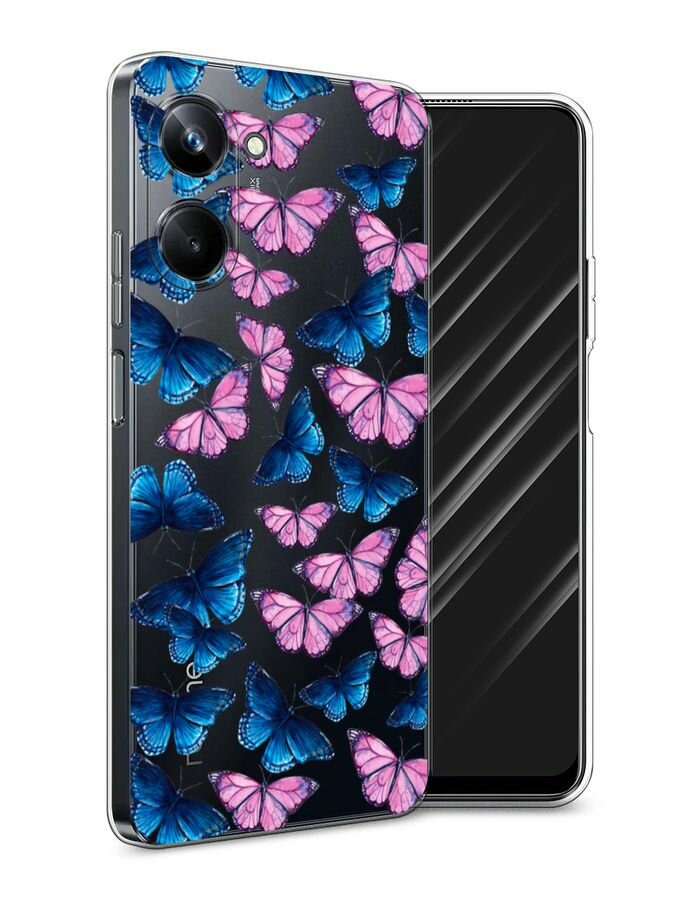 Чехол на Realme 10 Pro / Реалми 10 Про с принтом Розовые и голубые бабочки, прозрачный