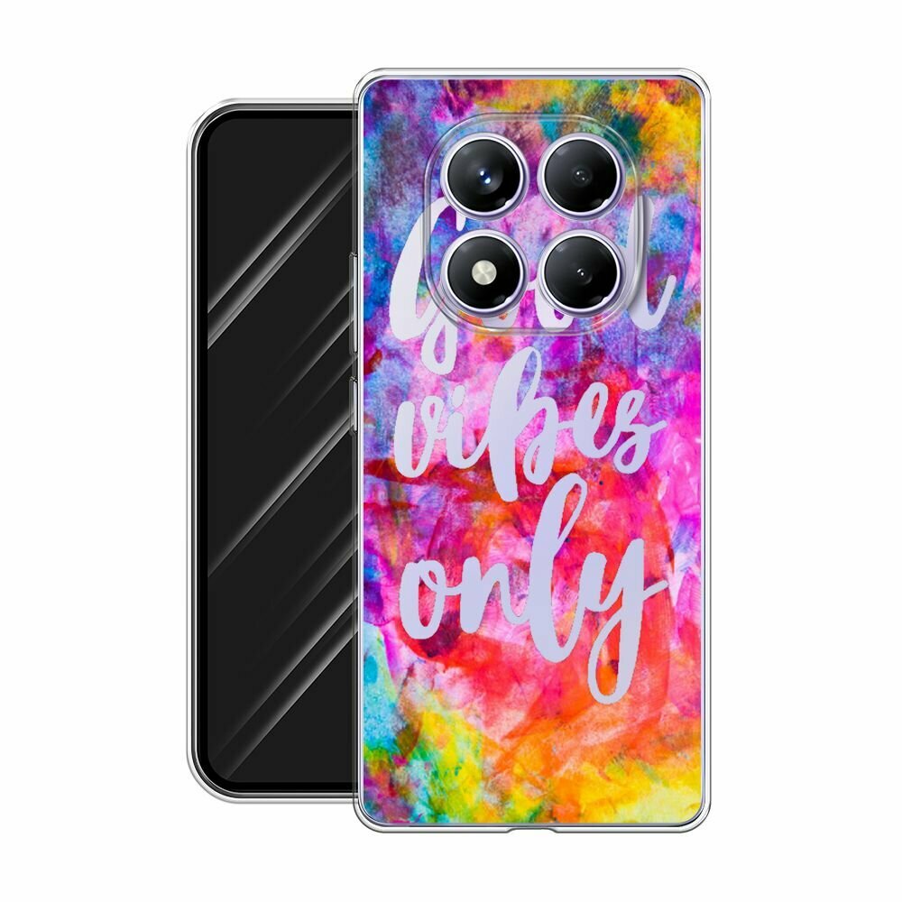 Чехол на Xiaomi Redmi Note 14 Pro 4G / Сяоми Редми Нот 14 Про 4G с принтом Good vibes only радуга, прозрачный — фото 1