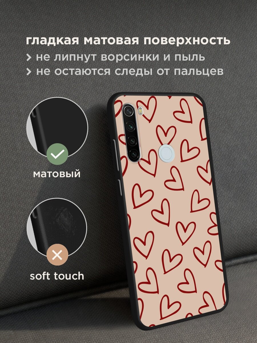 Черный матовый чехол на Xiaomi Redmi Note 8T / Сяоми Редми Нот 8Т с принтом "Little hearts doodles 1 - 14 февраля" — фото 1
