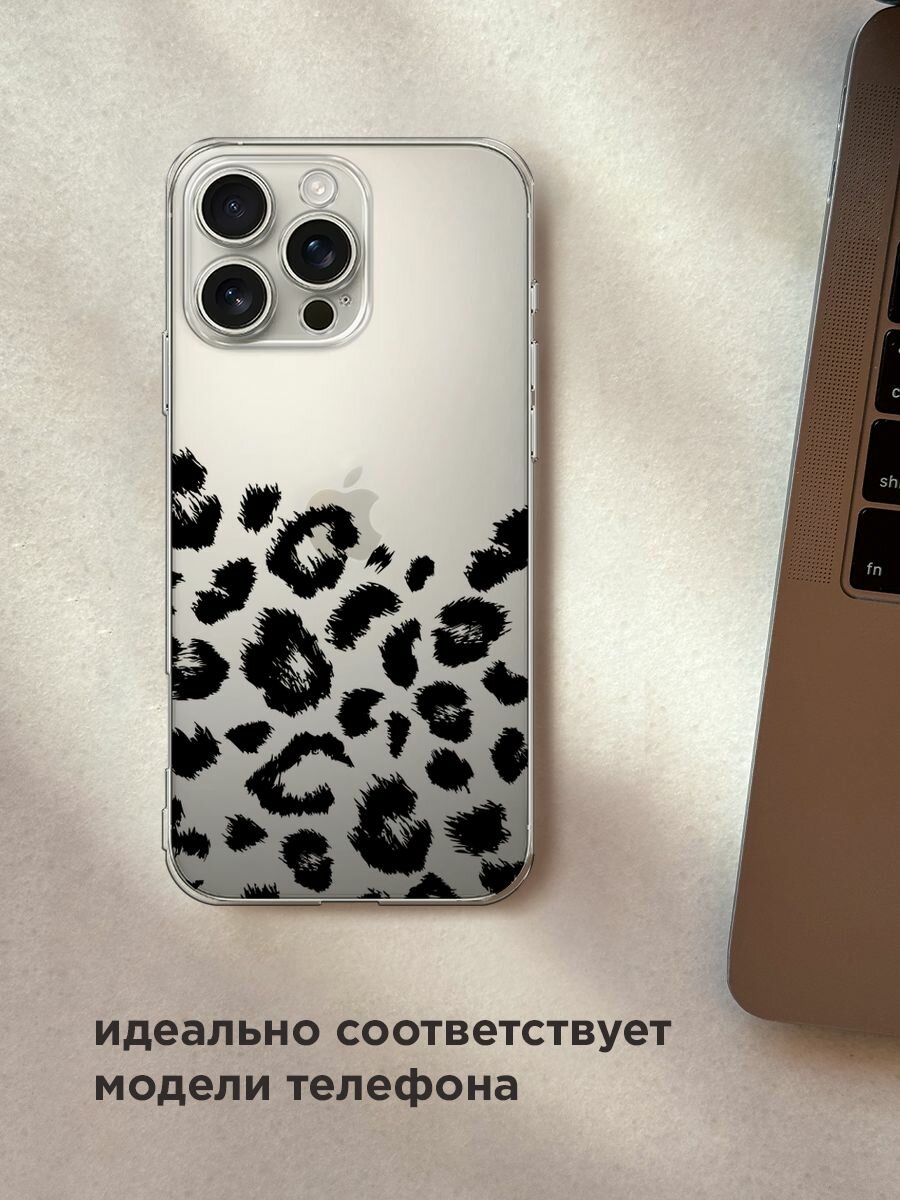 Чехол на Apple iPhone 16 Pro Max / Айфон 16 Про Макс с принтом "Окрас леопарда фон черный", прозрачный — фото 1