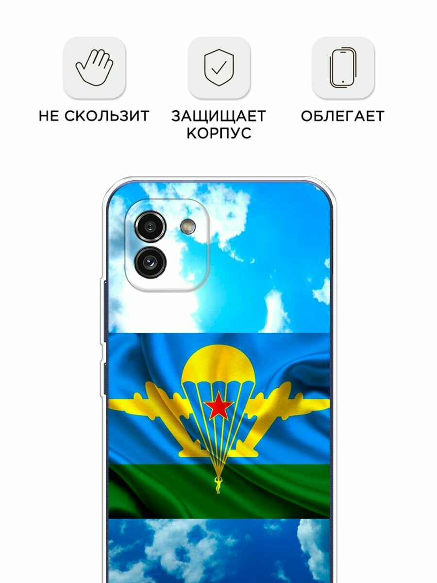 Чехол на Samsung Galaxy A03 / Самсунг Галакси А03 с принтом "ВДВ флаг в небесах" — фото 1