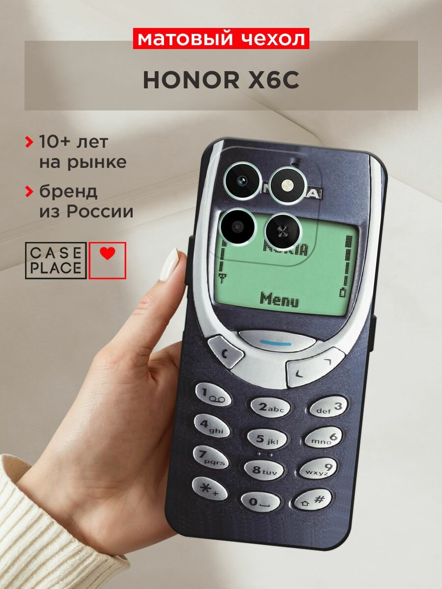 Черный матовый чехол на Honor X6c / Хонор X6c с принтом "Нокия"