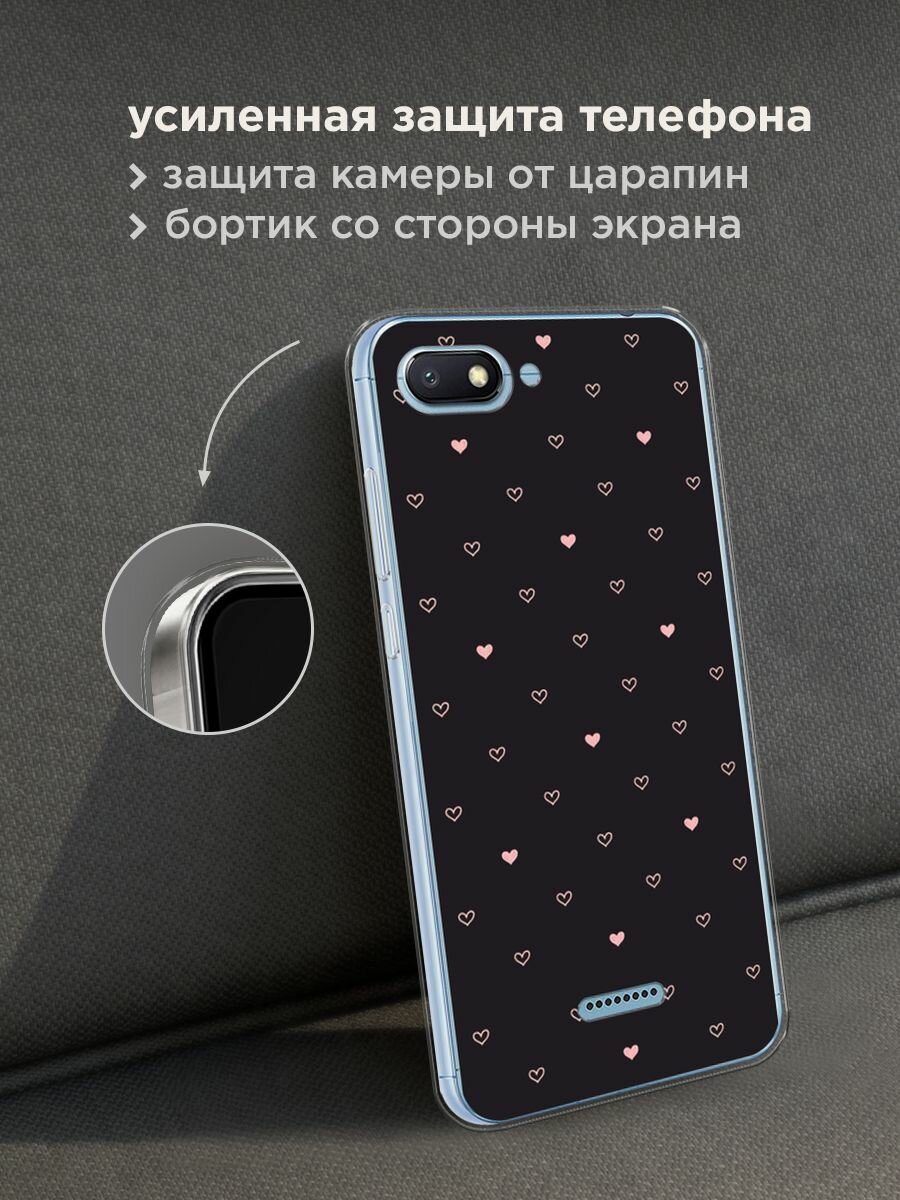 Чехол на Xiaomi Redmi 6A / Сяоми Редми 6А с принтом "Черный фон и сердечки" — фото 1