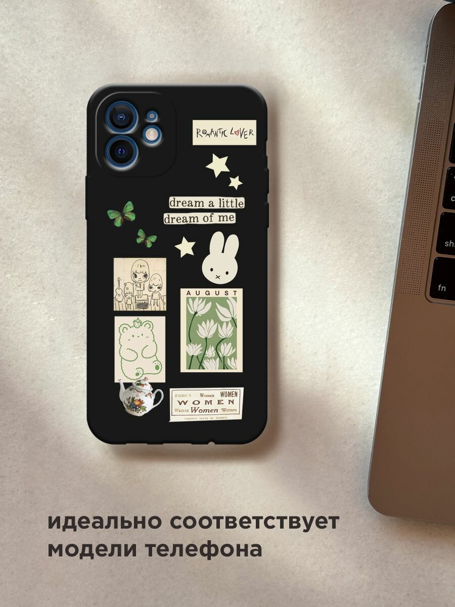 Черный матовый чехол на Apple iPhone 12 mini / Айфон 12 Мини с принтом "Dream a little" — фото 1