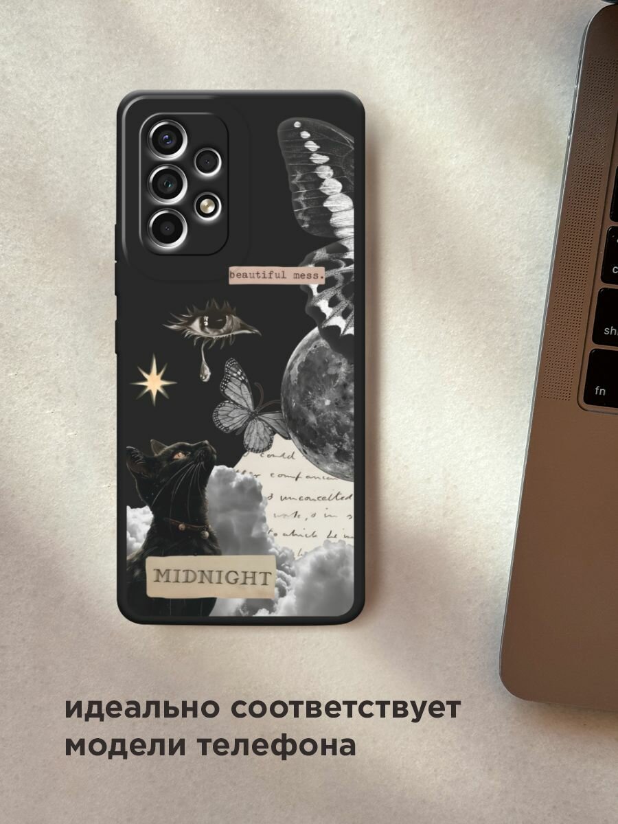 Черный матовый чехол на Samsung Galaxy A53 / Самсунг Галакси А53 с принтом "midnight collage" — фото 1