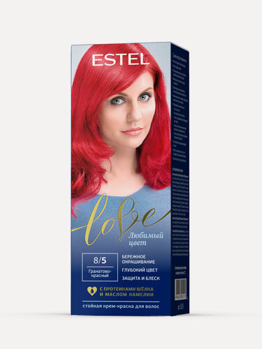 Изображение товара ESTEL Стойкая крем-краска LOVE для закрашивания седины, тон 8/5 Гранатово-красный, 115 мл