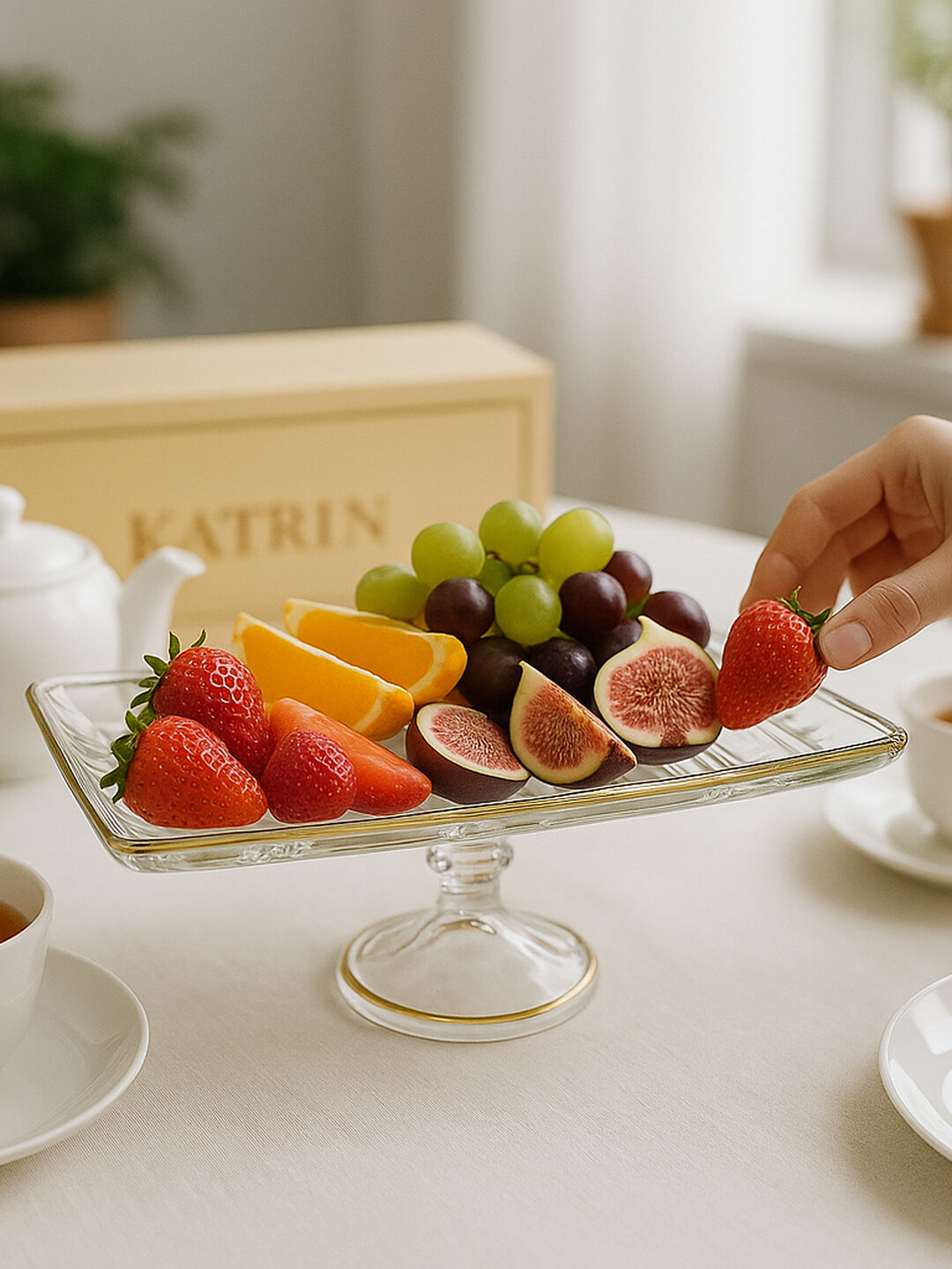 Печенница "Богемская печенница", для мясного, ваза для фруктов, на ножке с изысканным золотым узором