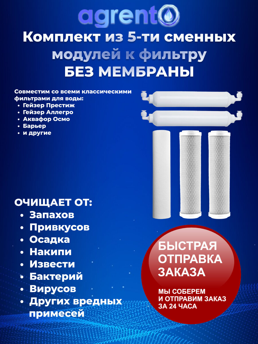 Набор картриджей к Престиж М с постфильтром и минерализатором для обратного осмоса любых производителей без мембраны
