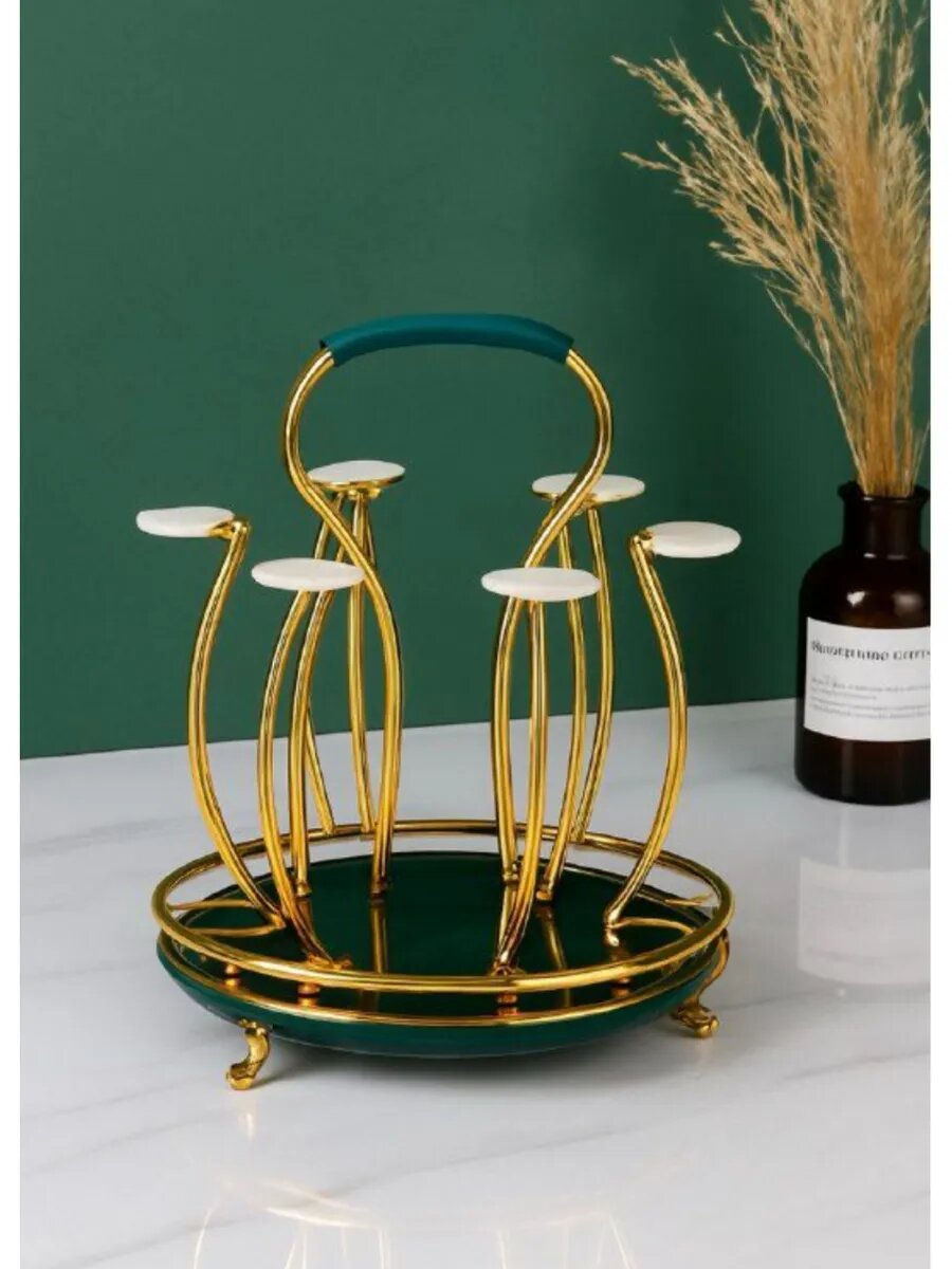 Кухонный держатель, для кружек, нержавеющей стали, настольный, овал, золотистый