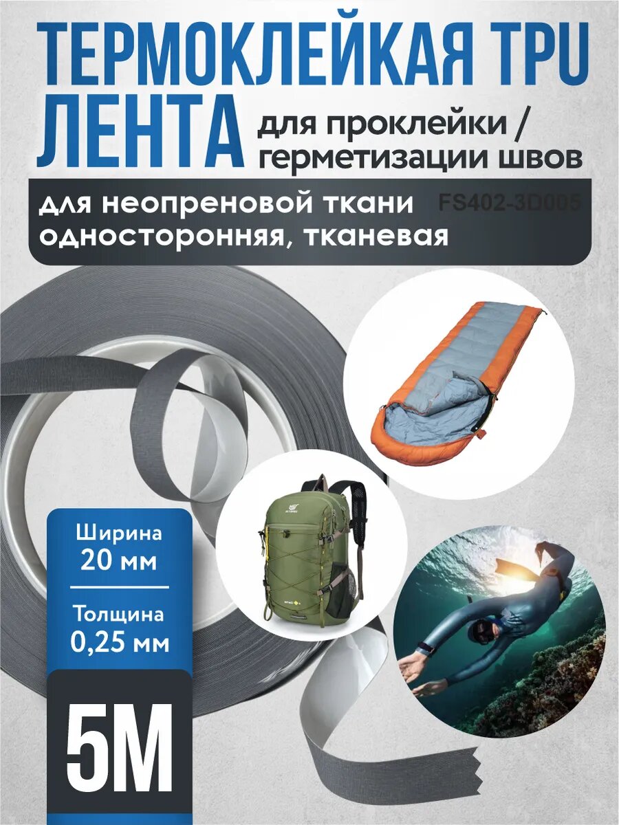 Термолента Серая для герметизации швов 5м, ширина 2см