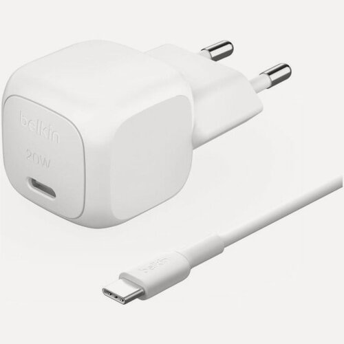 Изображение товара Сетевое зарядное устройство Belkin 20Вт, Wall , USB-C, с кабелем USB-C, 1м, белый