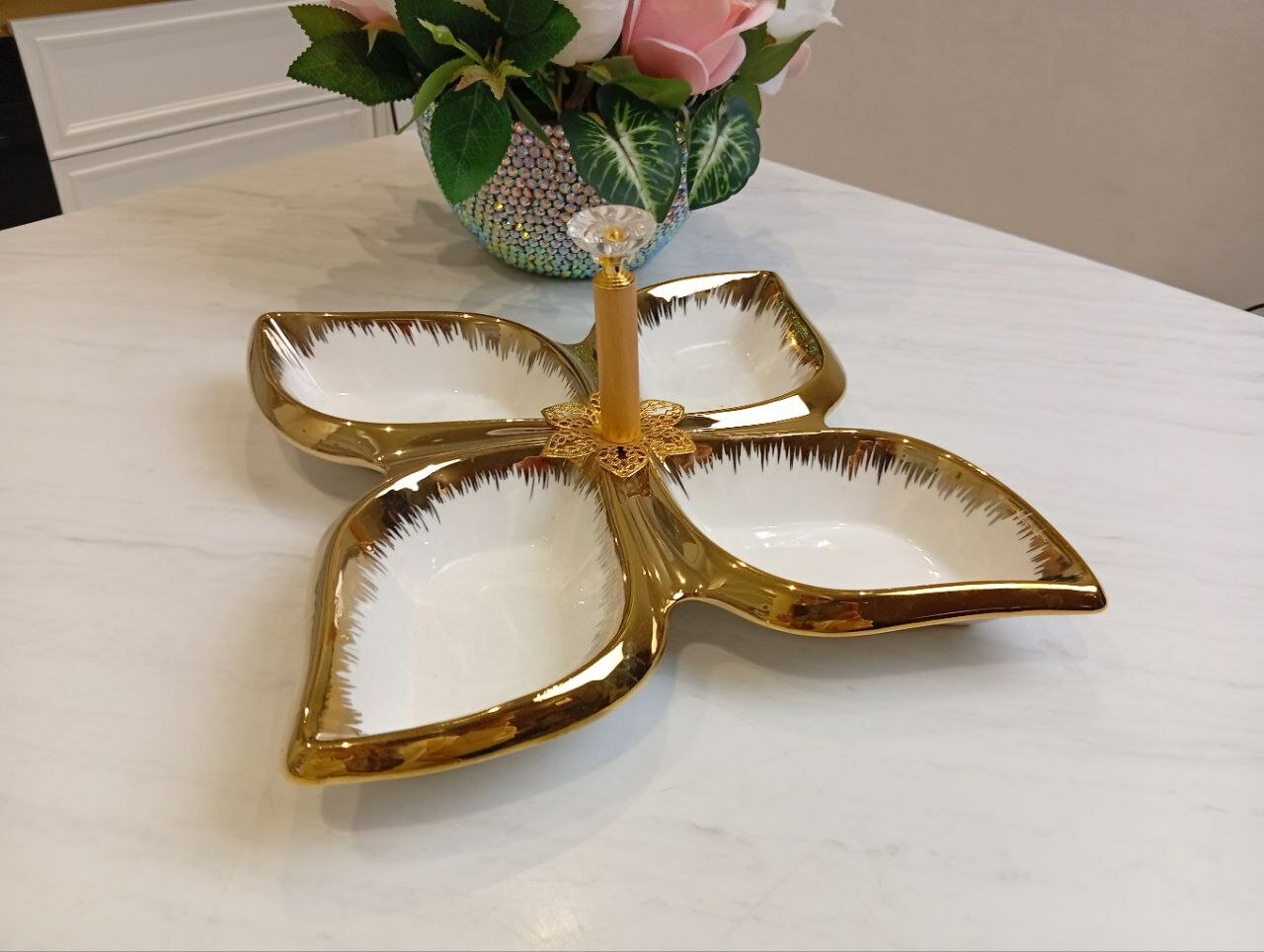 Менажница "Икея", в виде цветка, для орехов и сухофруктов, 4шт, фарфор, белая