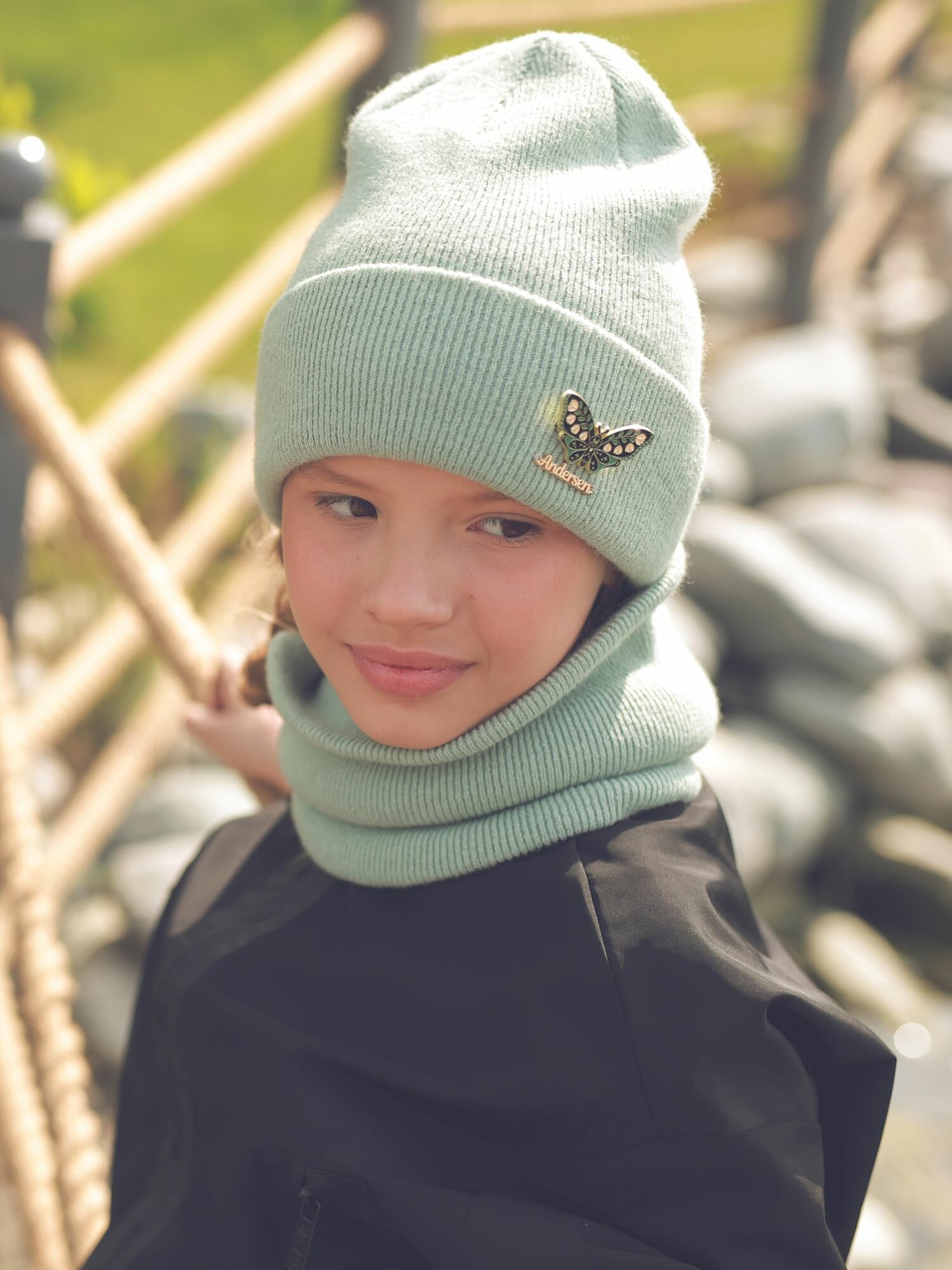 Шапка-бини Андерсен Весна-лето 2024 для девочек, размер 52-54, мятный — фото 1
