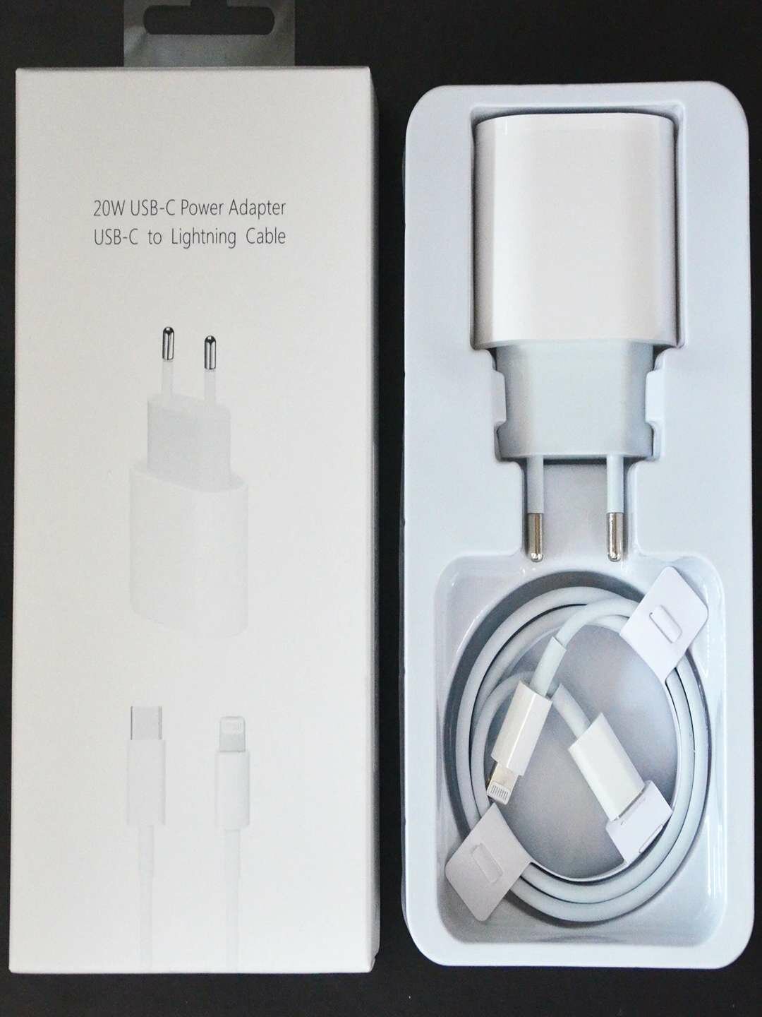 Быстрое зарядное устройство 20W USB-C с кабелем Lightning для iPhone, белый. — фото 1